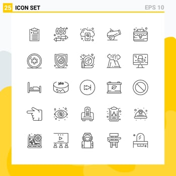 Universal Icon Symbols Group of 25 Modern Lines of portfolio business case right weapon server Editable Vector Design Elements