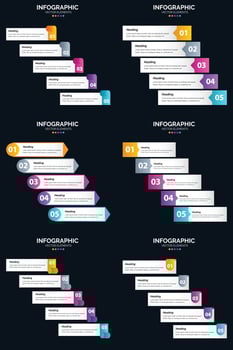 Vector 6 Infographics Pack Presentation slide template 5 Steps cycle diagrams and timelines