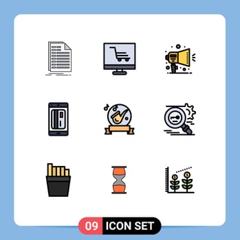 Pack of 9 Modern Filledline Flat Colors Signs and Symbols for Web Print Media such as digital cashless startup card ad Editable Vector Design Elements