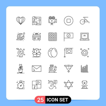 Editable Vector Line Pack of 25 Simple Lines of vehicles rickshaw camera china multimedia Editable Vector Design Elements