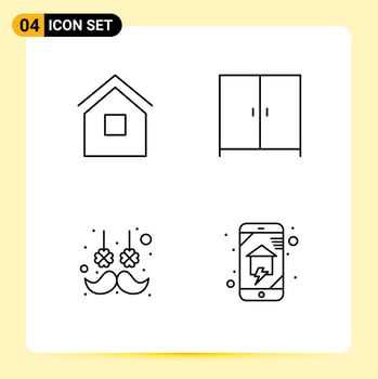 4 Universal Line Signs Symbols of building hair hut interior flower Editable Vector Design Elements