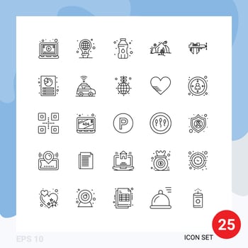 25 Universal Lines Set for Web and Mobile Applications measure tree bottle mountain landscape Editable Vector Design Elements