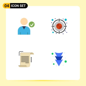 4 Universal Flat Icon Signs Symbols of check note archery arrow dartboard guidelines Editable Vector Design Elements