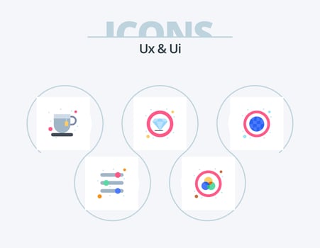 Ux And Ui Flat Icon Pack 5 Icon Design. global. diamond. break time. seo. premium vector