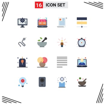 Group of 16 Flat Colors Signs and Symbols for network digital data database paper Editable Pack of Creative Vector Design Elements