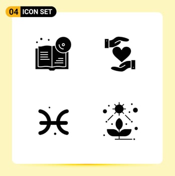 Group of 4 Solid Glyphs Signs and Symbols for book astrology cd hand pisces Editable Vector Design Elements