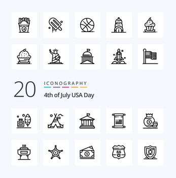 20 Usa Line icon Pack like bag usa bank american scroll vector