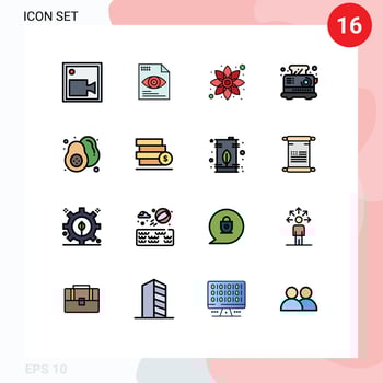 Group of 16 Flat Color Filled Lines Signs and Symbols for fruit toaster chamomile kitchen breakfast Editable Creative Vector Design Elements