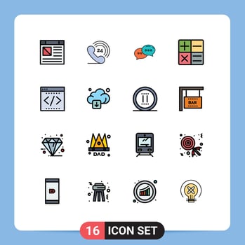 16 Thematic Vector Flat Color Filled Lines and Editable Symbols of office coding chat business calculator Editable Creative Vector Design Elements
