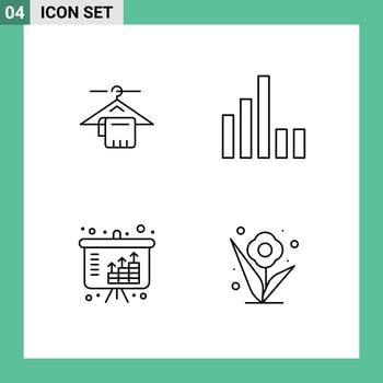 Modern Set of 4 Filledline Flat Colors Pictograph of hanger income hotel signal flower Editable Vector Design Elements