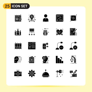 25 Universal Solid Glyphs Set for Web and Mobile Applications left arrow human programing development Editable Vector Design Elements