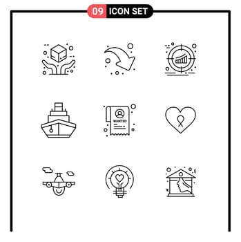 9 Creative Icons Modern Signs and Symbols of institution transportation management transport cruise Editable Vector Design Elements
