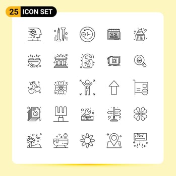 Group of 25 Lines Signs and Symbols for timetable planning clock event business Editable Vector Design Elements