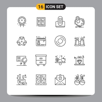 Set of 16 Commercial Outlines pack for hazard pin communication worldwide location Editable Vector Design Elements