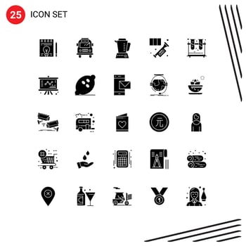 Group of 25 Modern Solid Glyphs Set for experiment trumpet electric music horn Editable Vector Design Elements