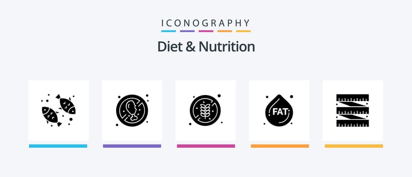 Diet And Nutrition Glyph 5 Icon Pack Including waist. diet. no diet. diet. fat. Creative Icons Design vector
