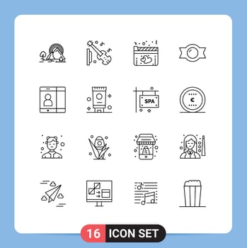 Set of 16 Modern UI Icons Symbols Signs for cell sweet violin candy movie Editable Vector Design Elements