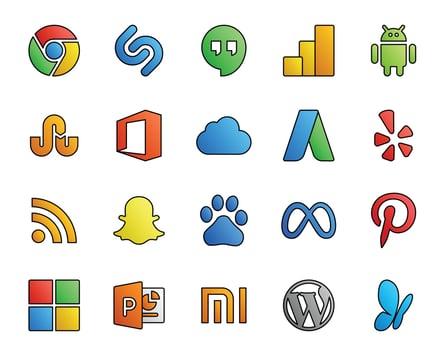 20 Social Media Icon Pack Including powerpoint pinterest adwords facebook baidu vector
