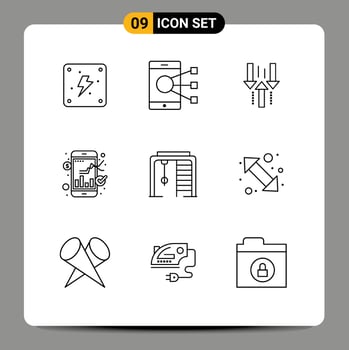 Outline Pack of 9 Universal Symbols of athletic stock arrow market download Editable Vector Design Elements