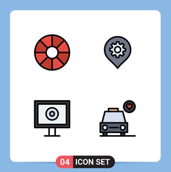 Modern Set of 4 Filledline Flat Colors and symbols such as holiday webcam gear map love Editable Vector Design Elements