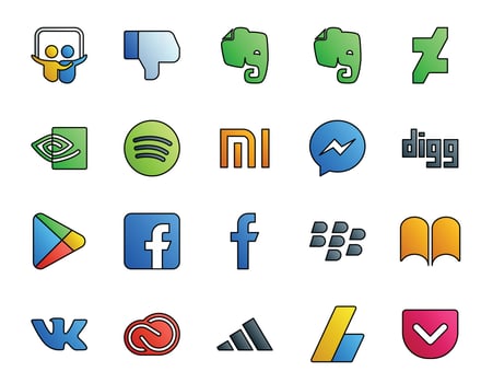 20 Social Media Icon Pack Including adobe creative cloud digg vk blackberry vector