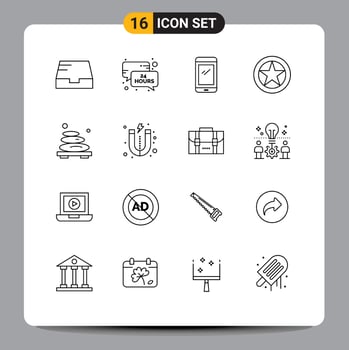16 Universal Outline Signs Symbols of hot military rank smart phone medal badge Editable Vector Design Elements