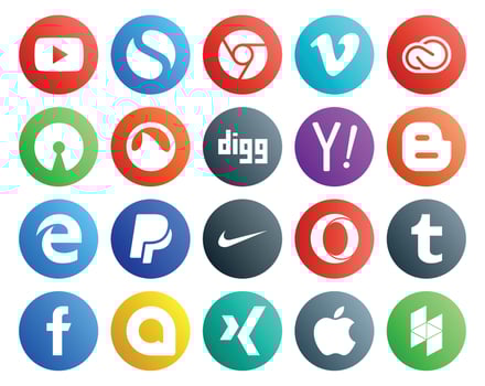 20 Social Media Icon Pack Including nike edge adobe blogger yahoo vector
