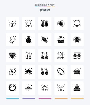 Creative Jewellery 25 Glyph Solid Black icon pack  Such As diamond. ornament. jewelry. necklace. jewelry vector