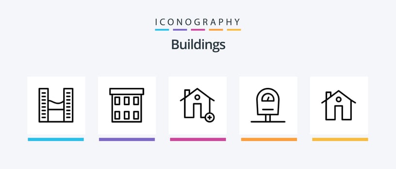 Buildings Line 5 Icon Pack Including building. sign. adornment. house. rug. Creative Icons Design vector
