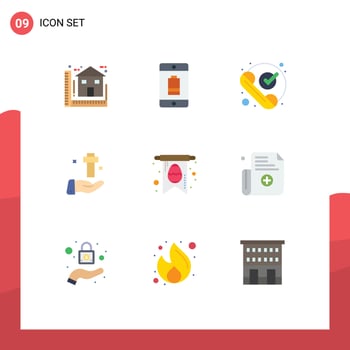 Editable Vector Line Pack of 9 Simple Flat Colors of christian hand devices received ok Editable Vector Design Elements