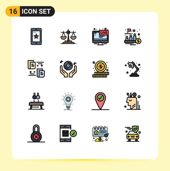 16 User Interface Flat Color Filled Line Pack of modern Signs and Symbols of files public screen management fund Editable Creative Vector Design Elements