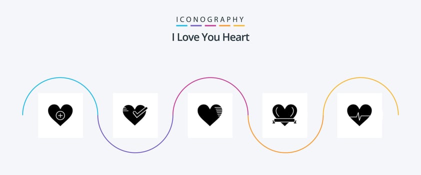 Heart Glyph 5 Icon Pack Including beat. love. tick. heart. favorite vector