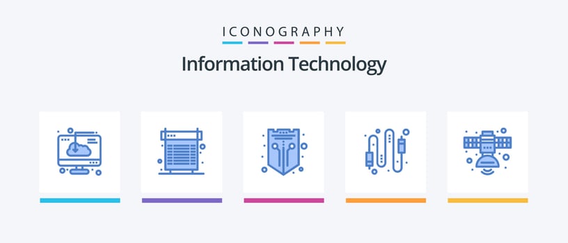 Information Technology Blue 5 Icon Pack Including computer. audio. heat. web. protection. Creative Icons Design vector