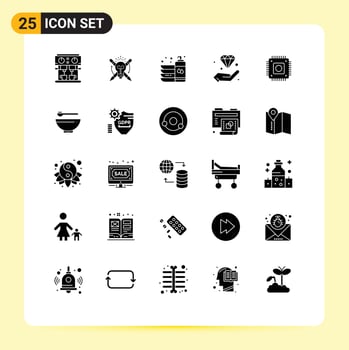 Solid Glyph Pack of 25 Universal Symbols of invest hold bottle hand wash Editable Vector Design Elements