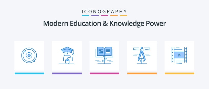 Modern Education And Knowledge Power Blue 5 Icon Pack Including vedio . tools. education. geometry. education. Creative Icons Design vector