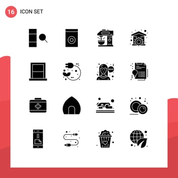 16 Universal Solid Glyph Signs Symbols of furniture appliances coffee machine wrench repair Editable Vector Design Elements