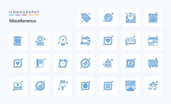 25 Miscellaneous Blue icon pack vector