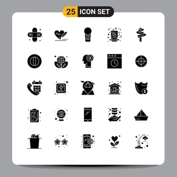 Pack of 25 creative Solid Glyphs of motel direction balloon love love Editable Vector Design Elements