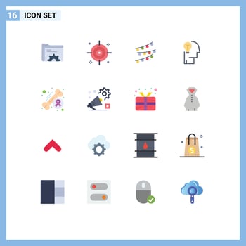 Pack of 16 creative Flat Colors of awareness human lights mind idea Editable Pack of Creative Vector Design Elements