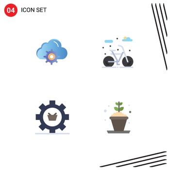 4 Universal Flat Icon Signs Symbols of cloud e computing lifecycle gear Editable Vector Design Elements