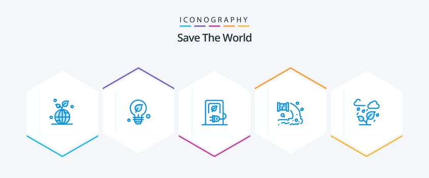 Save The World 25 Blue icon pack including waste. industry. idea. factory. stations vector
