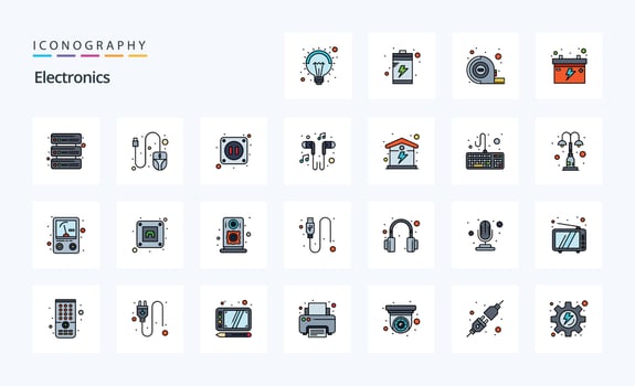 25 Electronics Line Filled Style icon pack vector