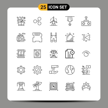 Pack of 25 Modern Lines Signs and Symbols for Web Print Media such as plain insignia clean decoration windmill Editable Vector Design Elements