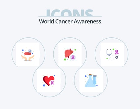World Cancer Awareness Flat Icon Pack 5 Icon Design. sick. illness. laboratory. disease. care vector