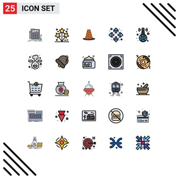 25 Universal Filled line Flat Color Signs Symbols of maximize enlarge spark warning roadblock Editable Vector Design Elements