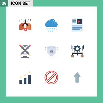 9 Universal Flat Colors Set for Web and Mobile Applications firewall write page pencil education Editable Vector Design Elements