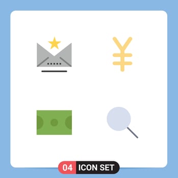 Set of 4 Modern UI Icons Symbols Signs for email sport star yen search Editable Vector Design Elements