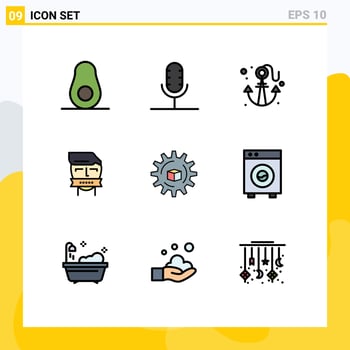 Stock Vector Icon Pack of 9 Line Signs and Symbols for atoumated shut anchor opponent hostage Editable Vector Design Elements