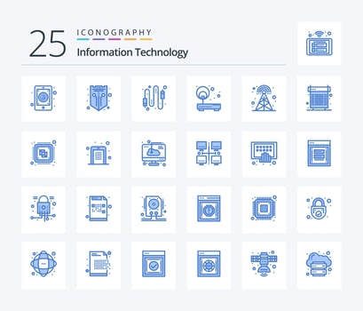 Information Technology 25 Blue Color icon pack including network. access. shield. electric. computer vector