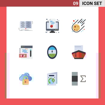 Mobile Interface Flat Color Set of 9 Pictograms of porthole web document programming space Editable Vector Design Elements